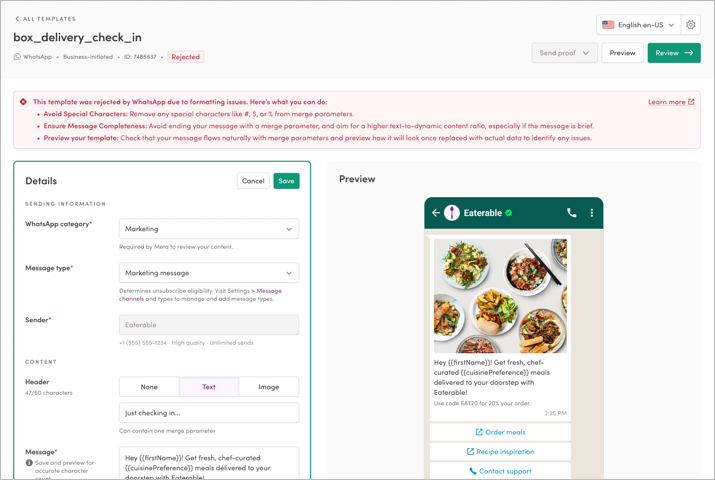 Resubmitting a rejected template