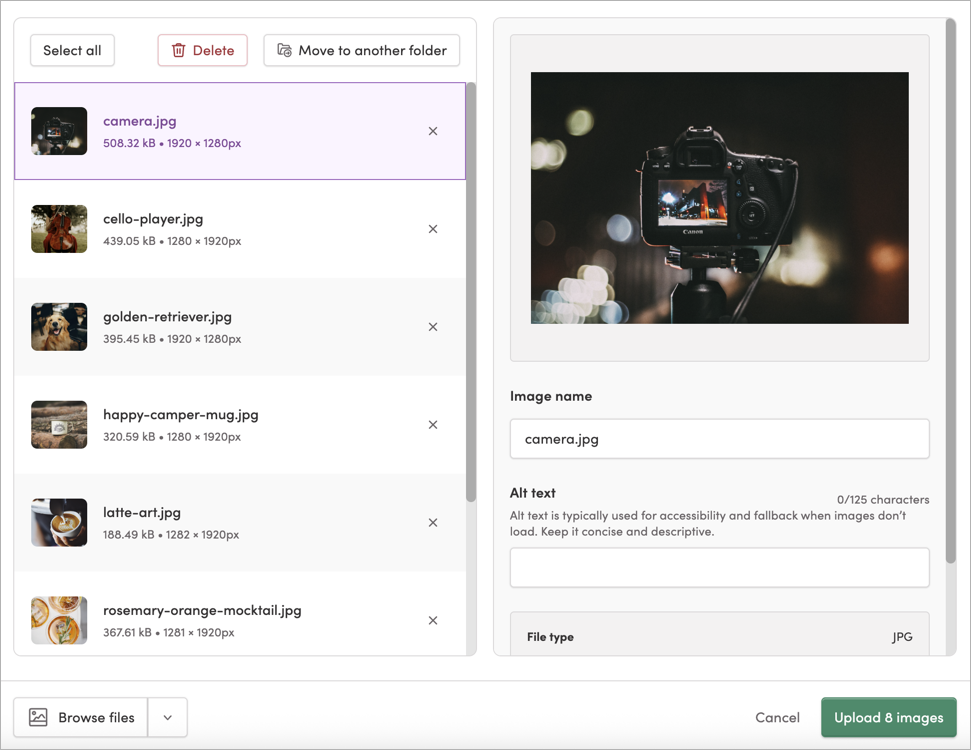 Previewing files for upload