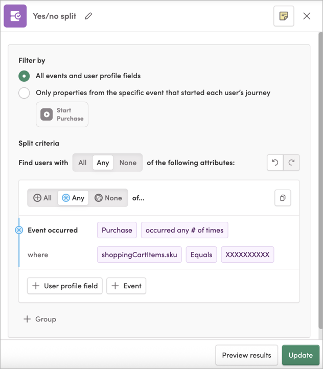 Filtering by all events