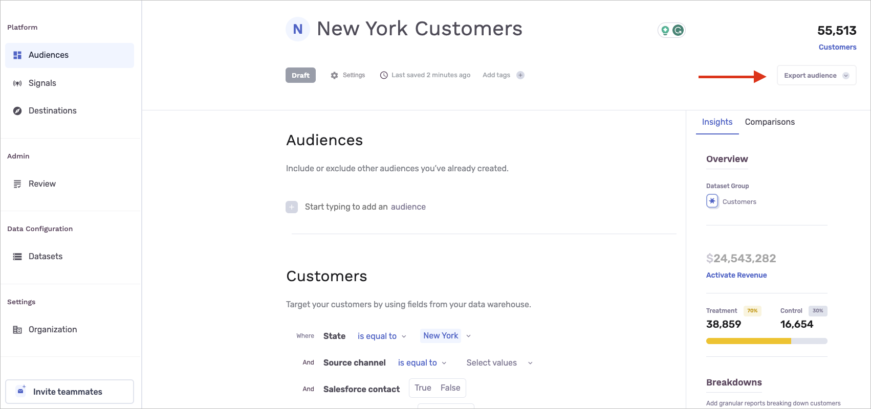 The Export Audience button