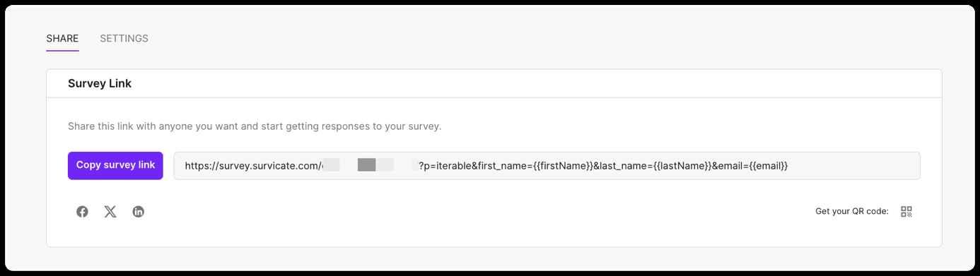 The Copy Survey Link button