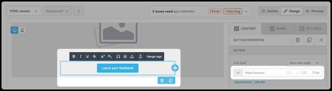 Adding a survey as a button