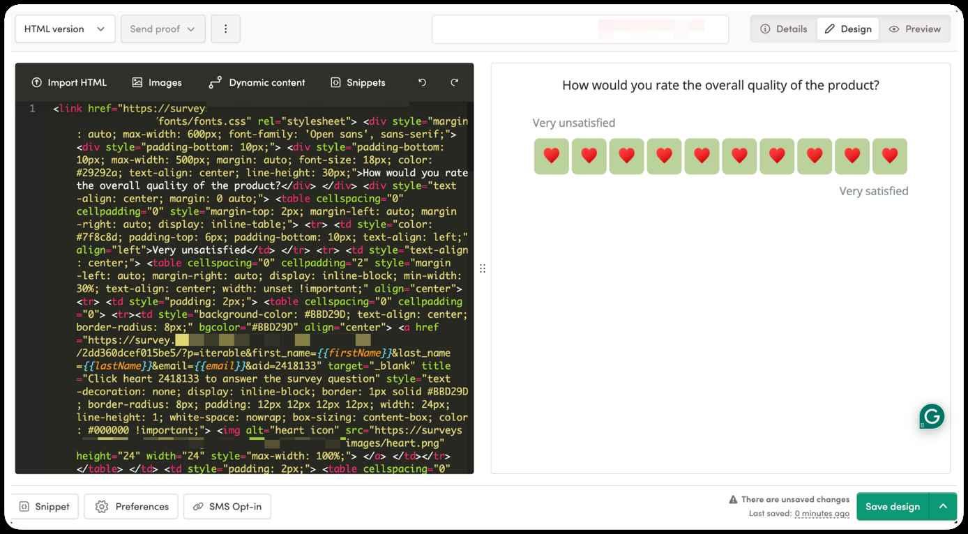 Embedding a survey with the Side by Side editor