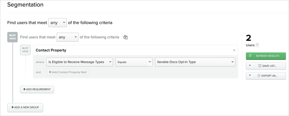 Using the Is Eligible To Receive Message Types selector