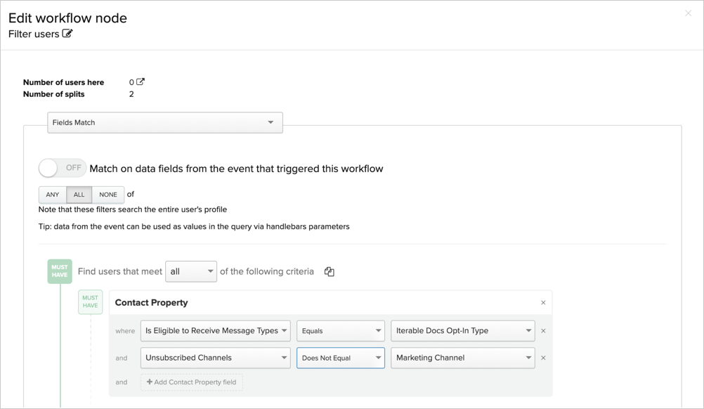 Filtering a journey based on message type eligibility