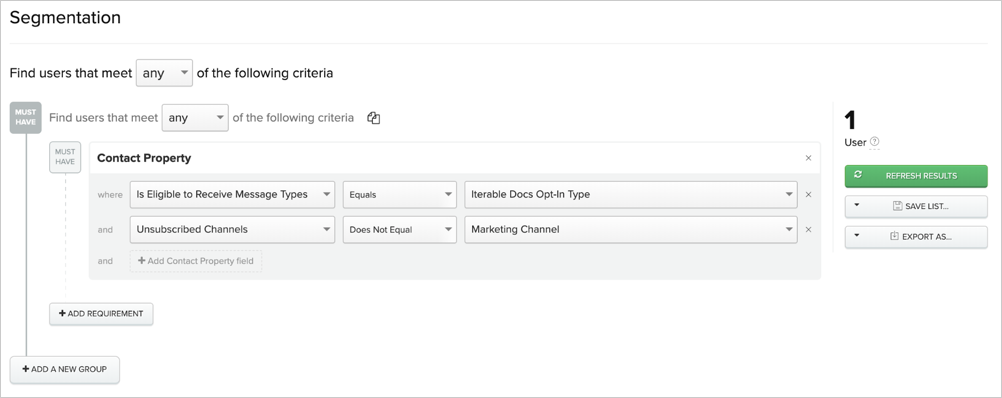 Using the Unsubscribed Channels selector