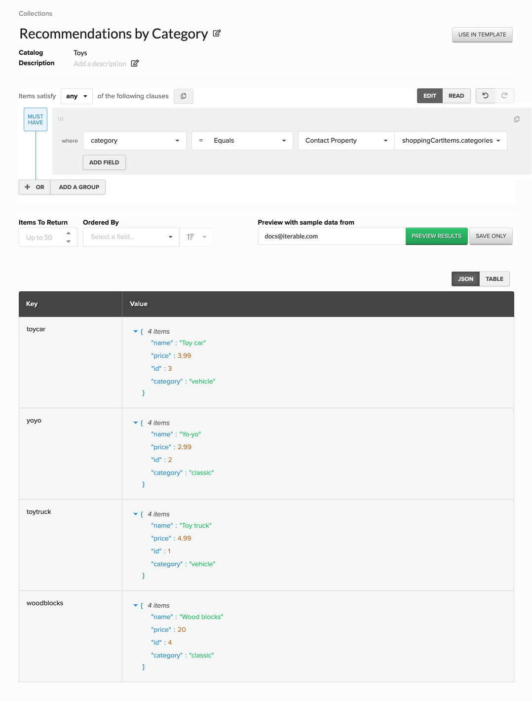 A collection that finds similar items by category