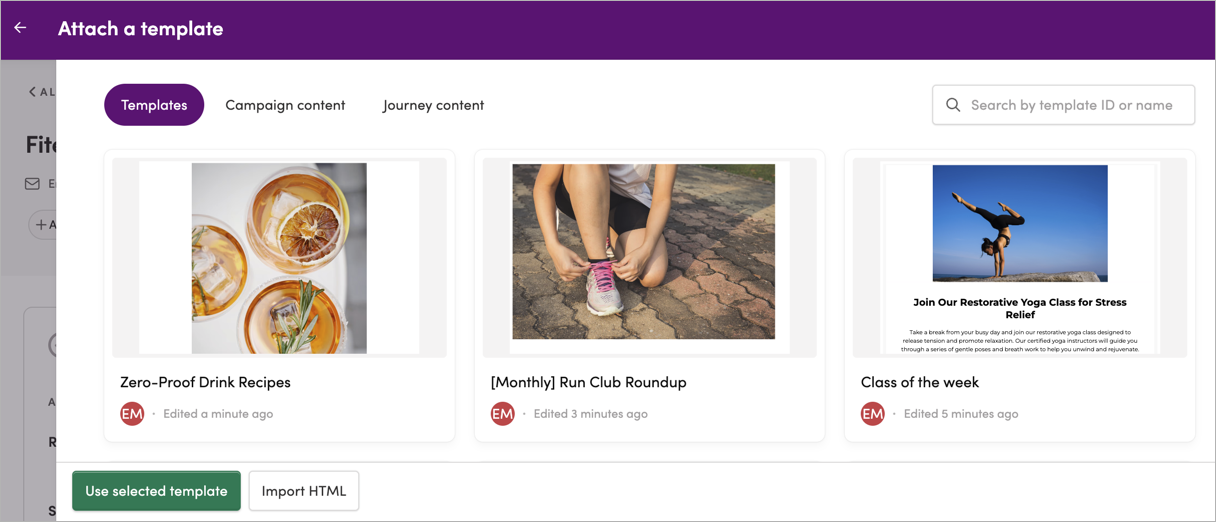 Selecting a template