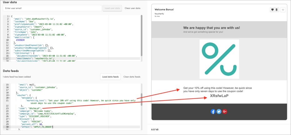 Displaying a voucher code in an email template