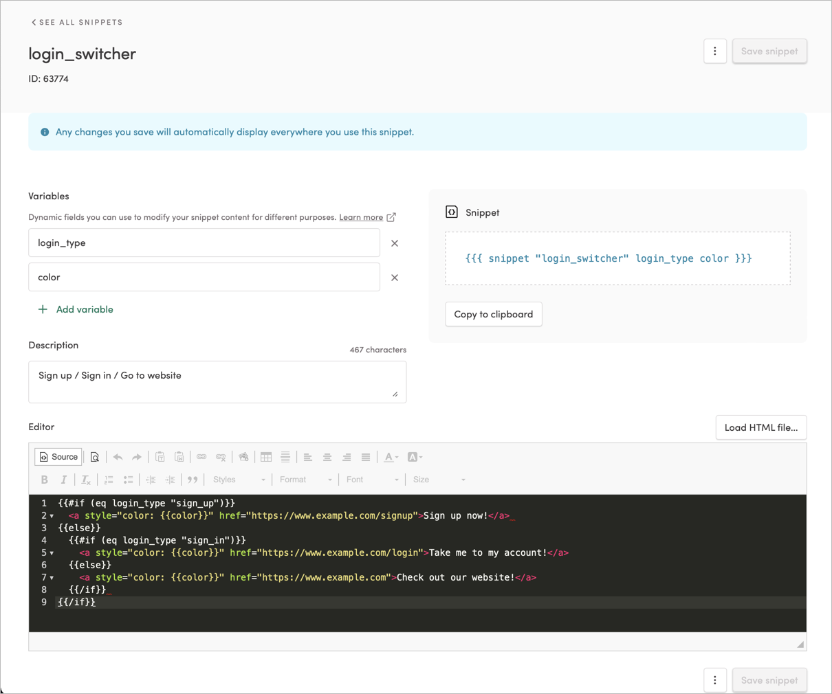 Snippet with two variables