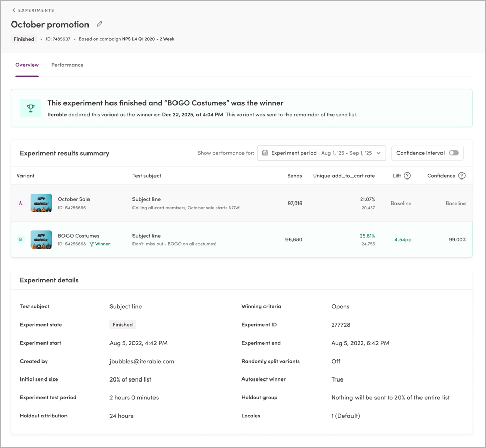 Viewing Experiment Analytics Overview