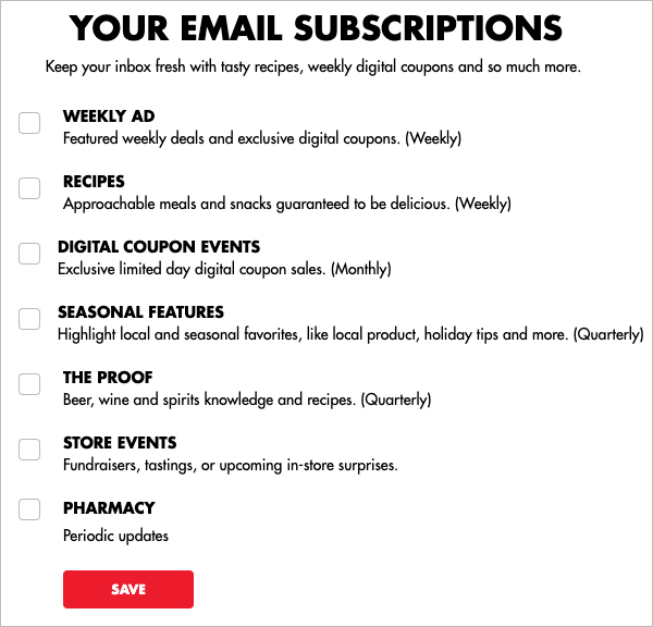 Example subscription preferences center