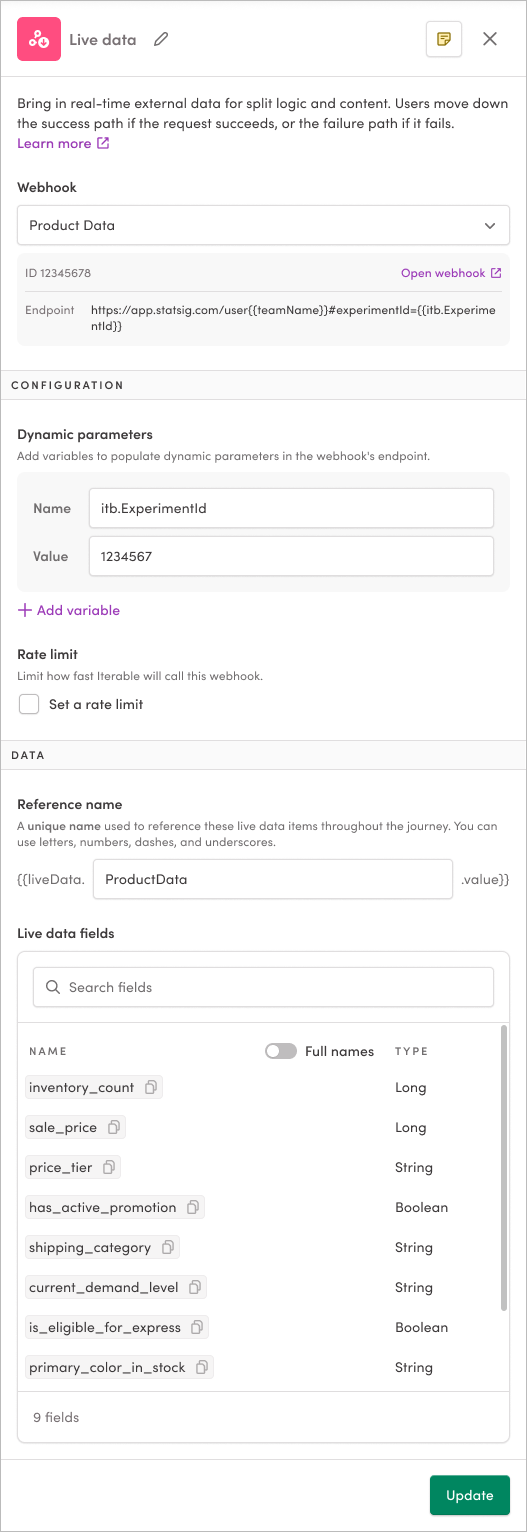 Setting up a Live Data tile