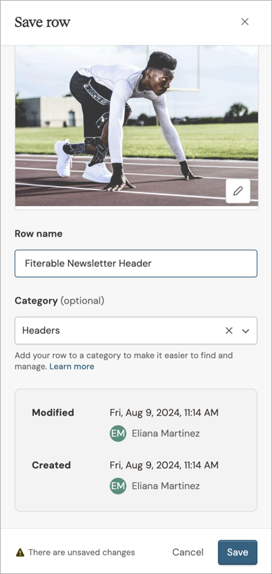 The Save Row menu