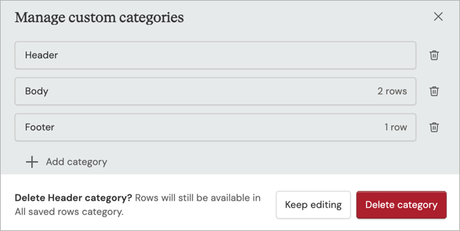 Deleting a custom category