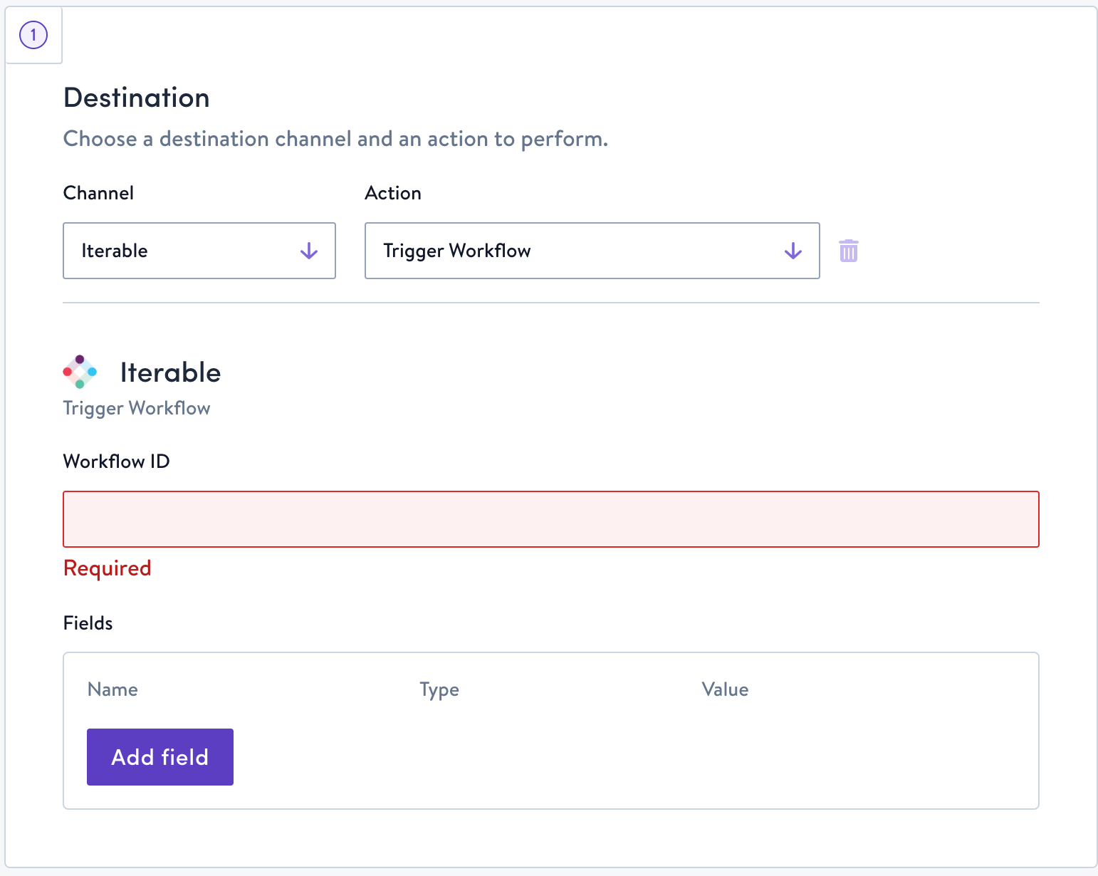 Simon AI Trigger Workflow action showing journey ID and custom field inputs