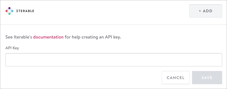 Simon AI integration settings page with the Iterable API key field