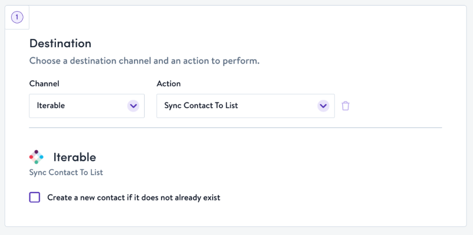 Simon AI Sync Contact to List action showing Create New Contact option