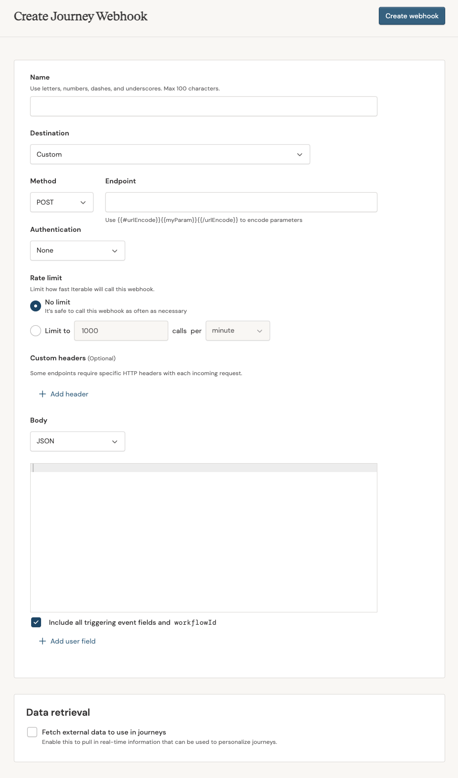 Creating a journey webhook