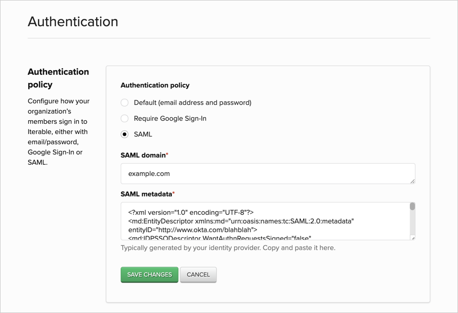 SAML authentication