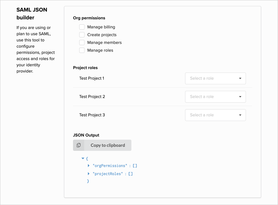 SAML JSON builder
