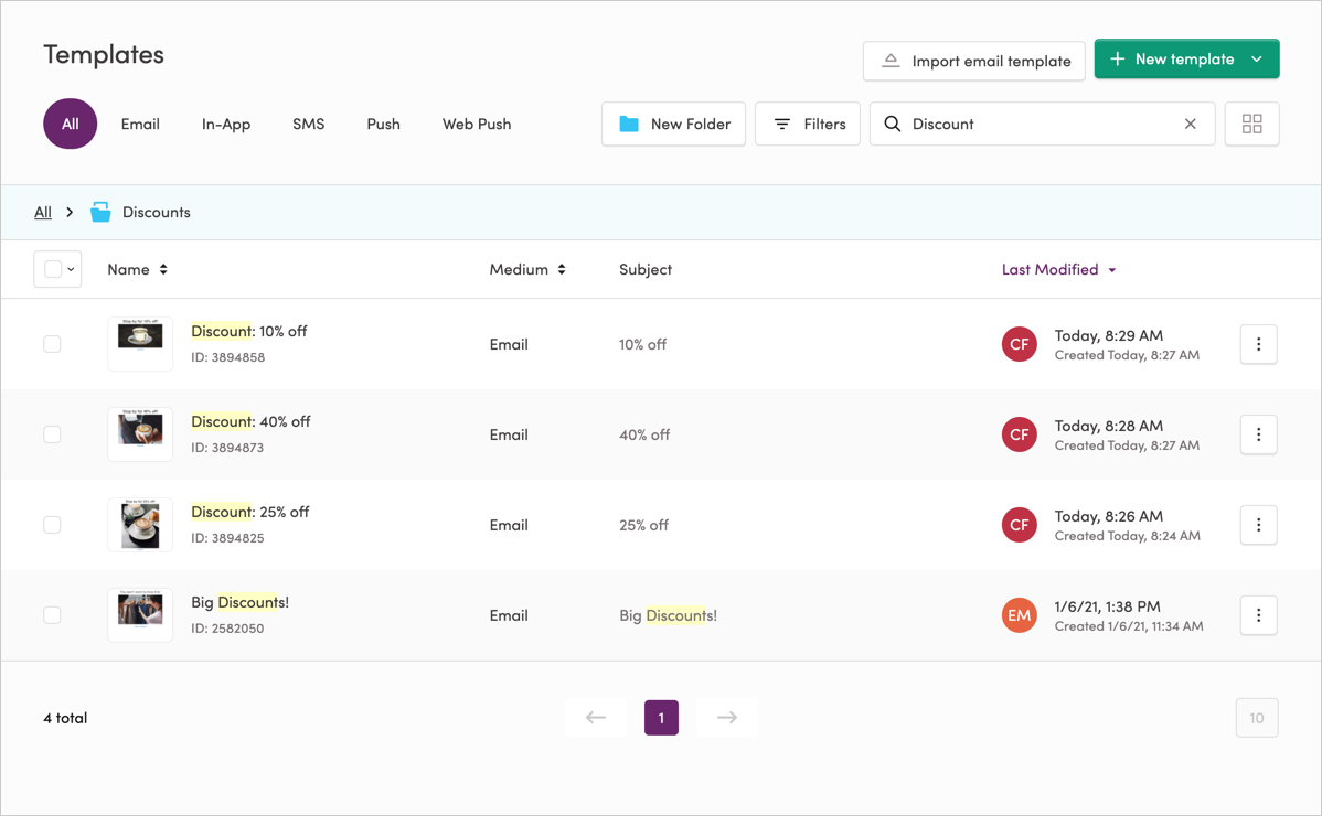 The redesigned Templates page