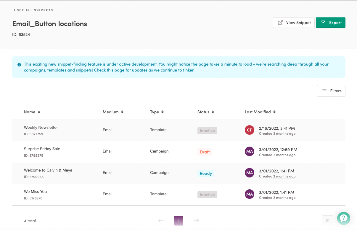 Snippets Location page