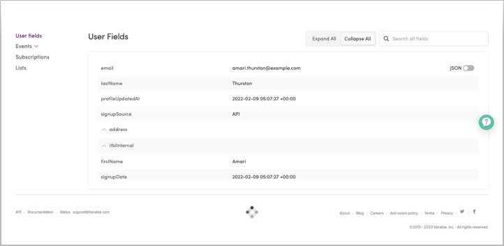 Fields on a user profile