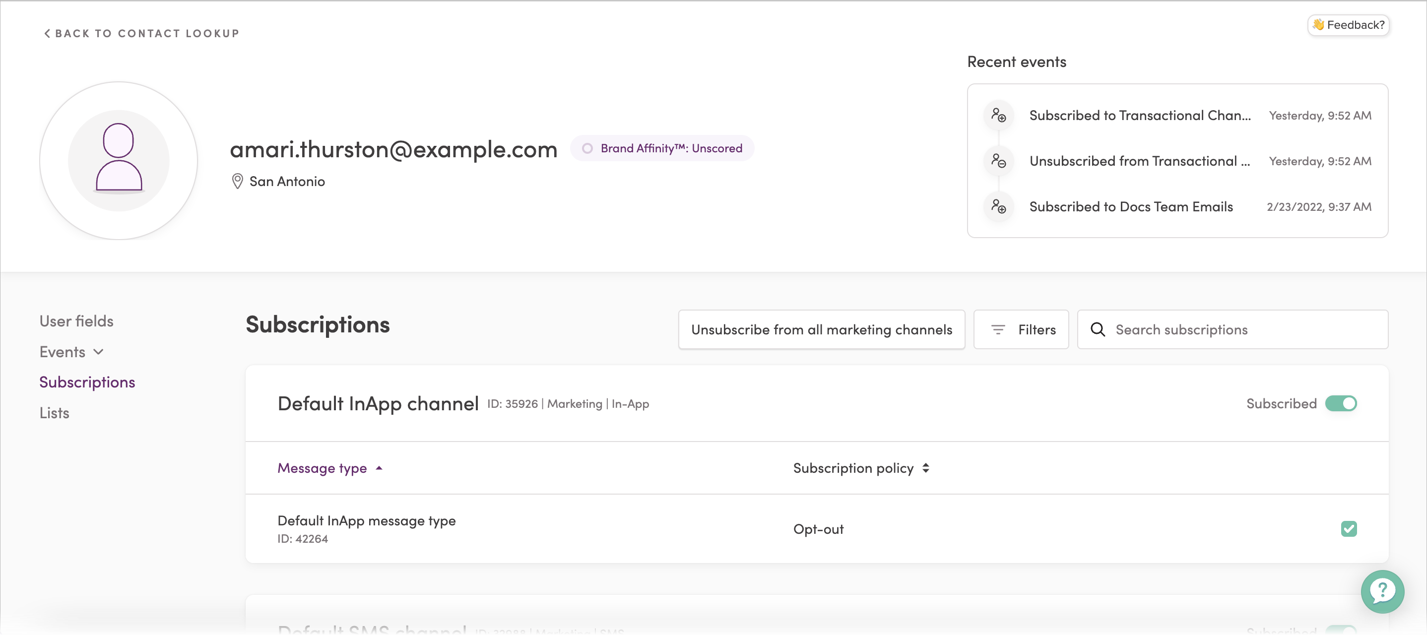 Channel preferences on a user profile