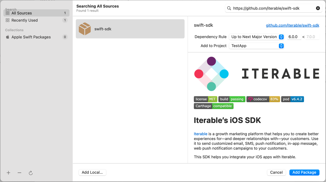 Adding Iterable's iOS SDK using the Swift Package Manager
