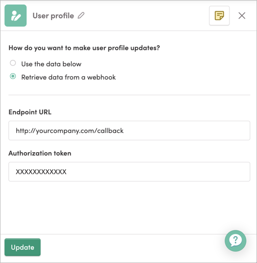 Creating a new webhook in the User Profile tile