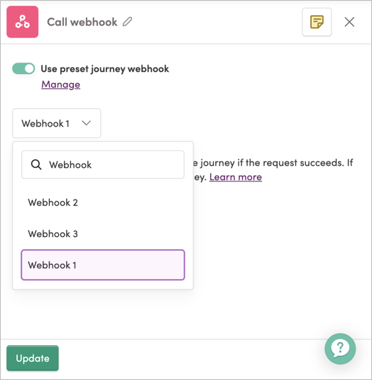 Selecting an existing webhook