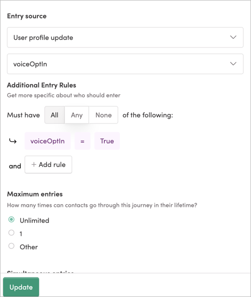 Send Opt In to Regal Voice entry tile logic