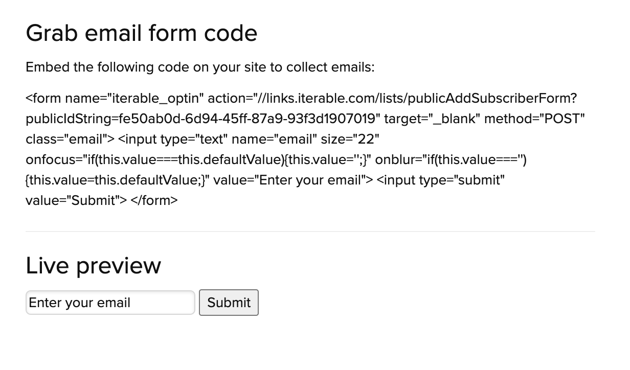 Code for a signup form