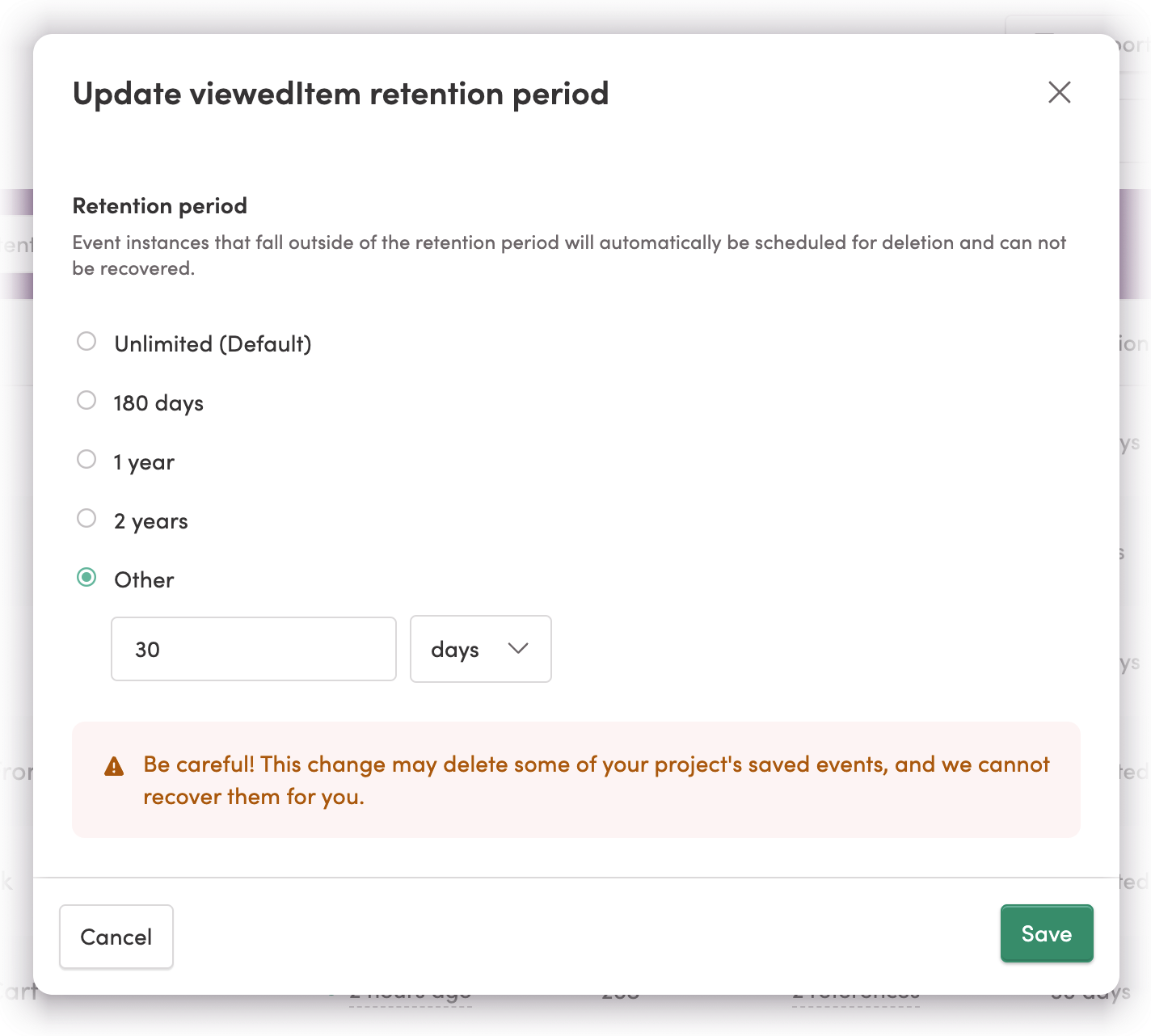 Updating a retention period