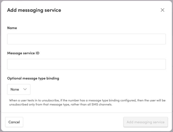 Adding information about a Twilio messaging service