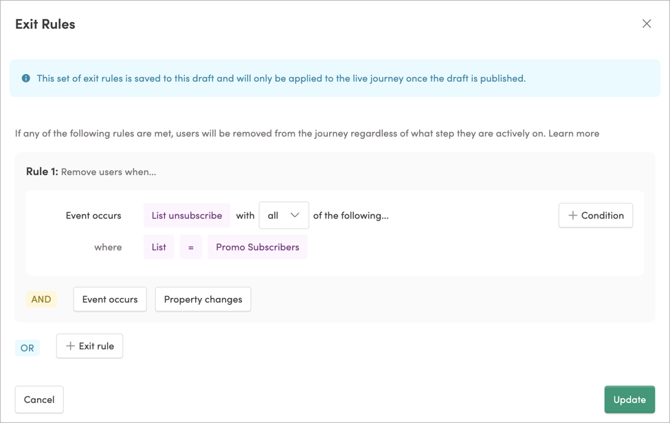 Setting up an exit rule
