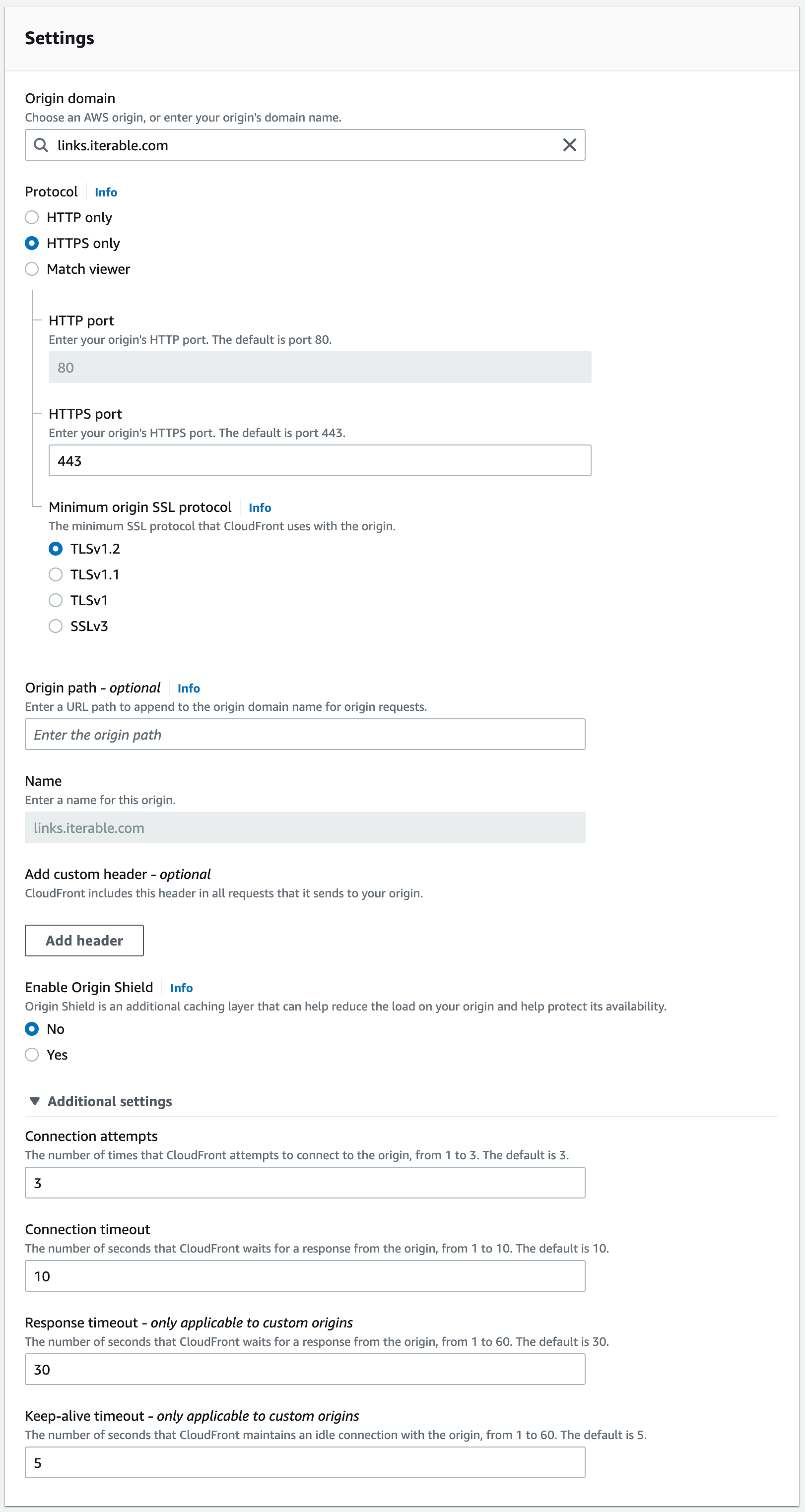 Cloudfront Origin Settings