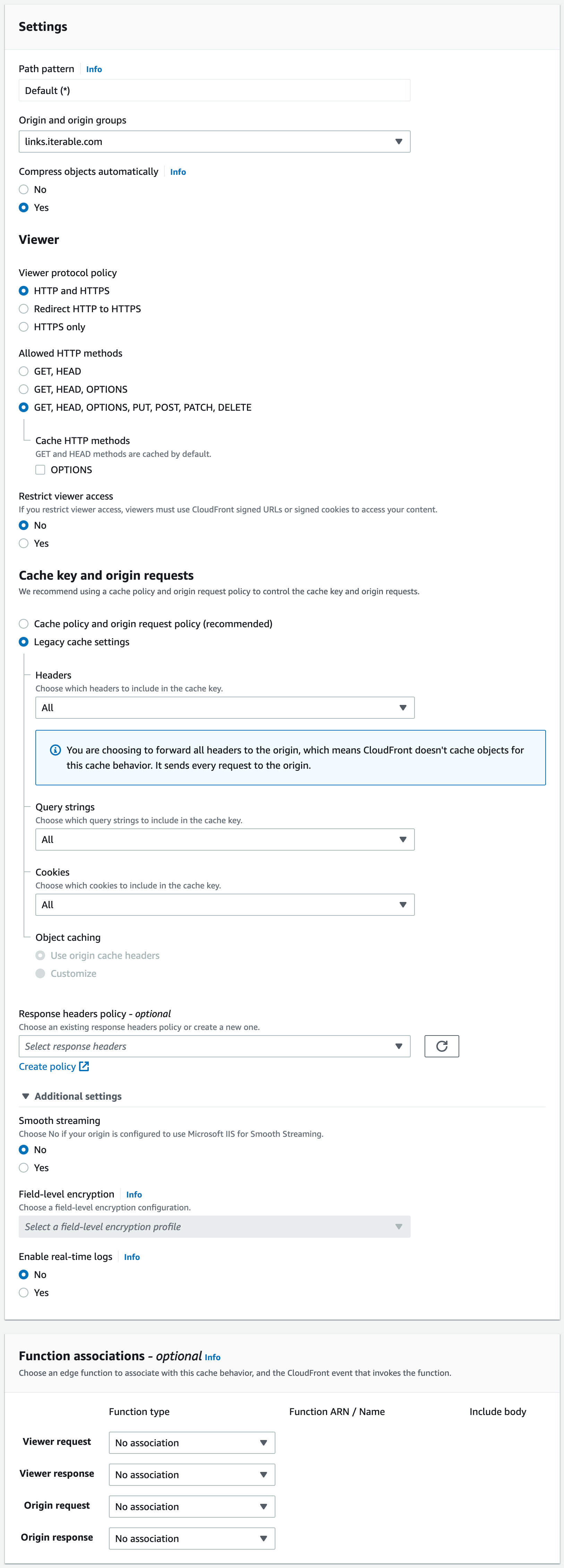 Cloudfront Default Cache Behavior