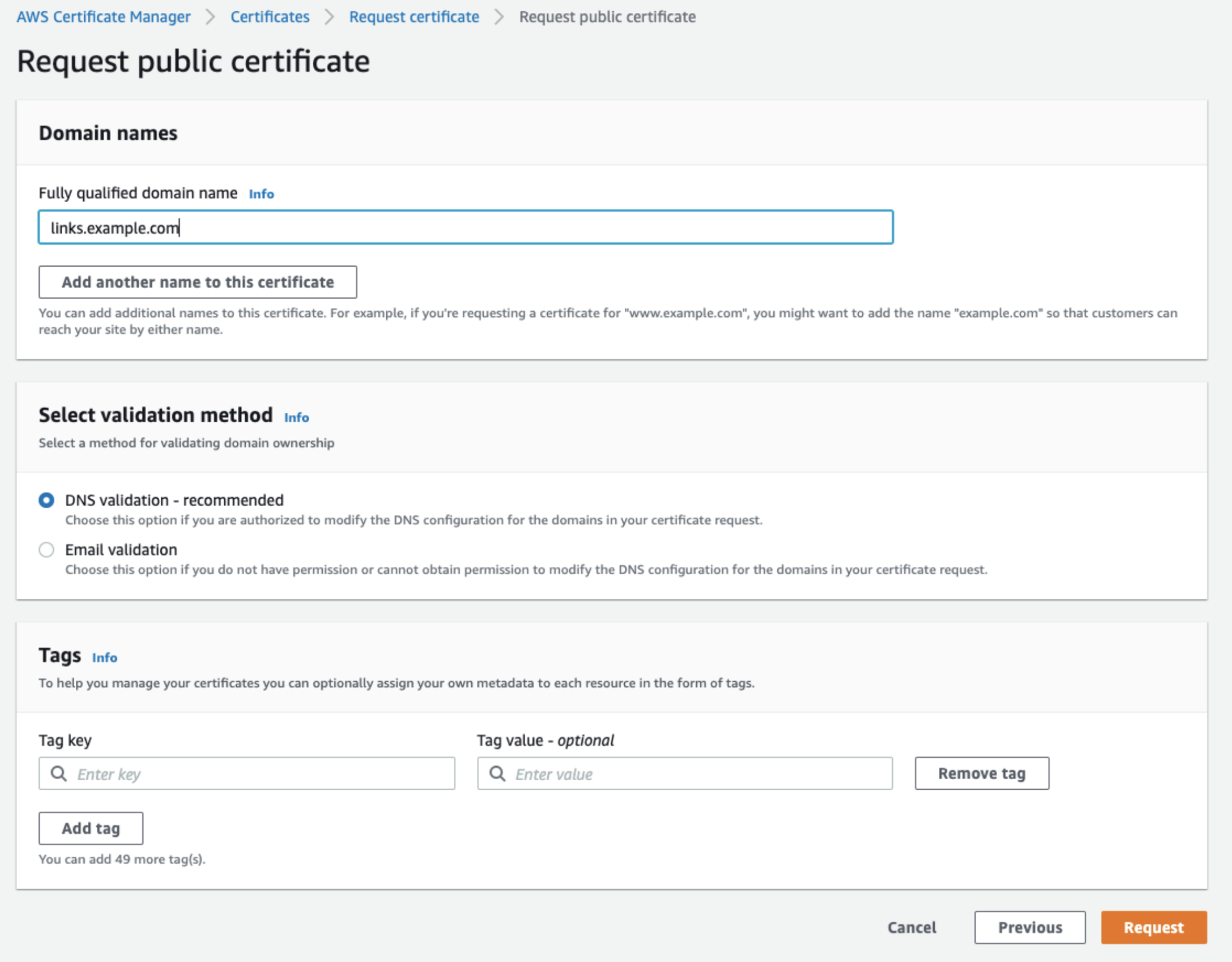 AWS Request Certificate