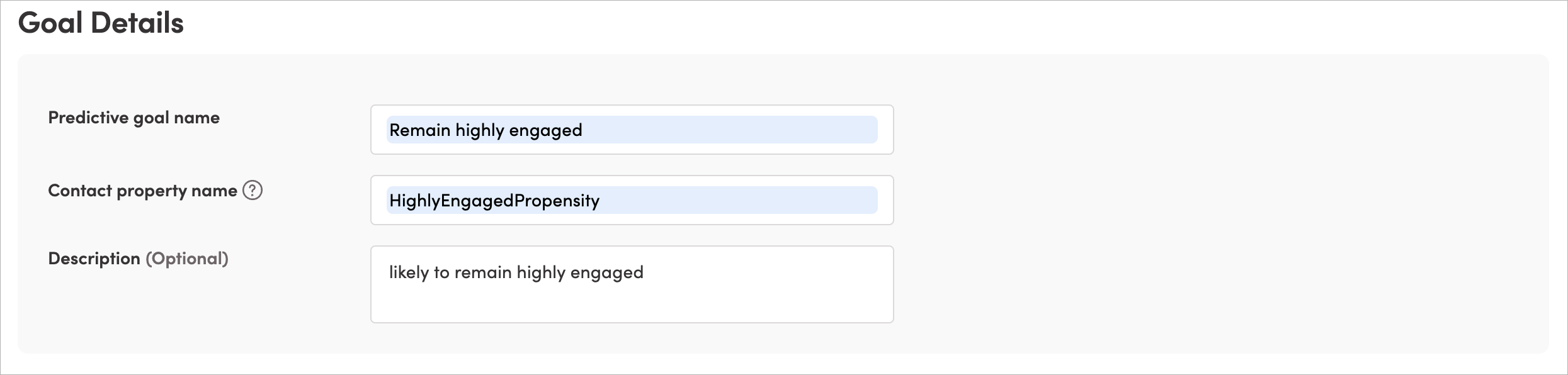 Specify goal details