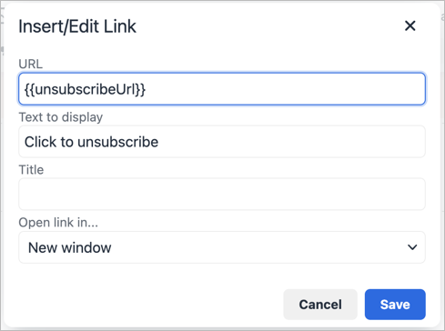 Example usage of {{unsubscribeUrl}}