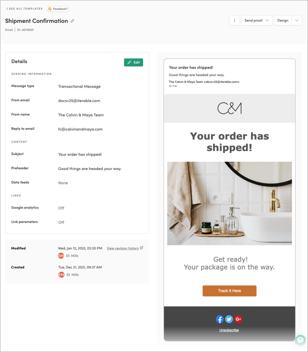 Email template page