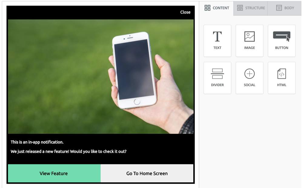 Sample in-app message
