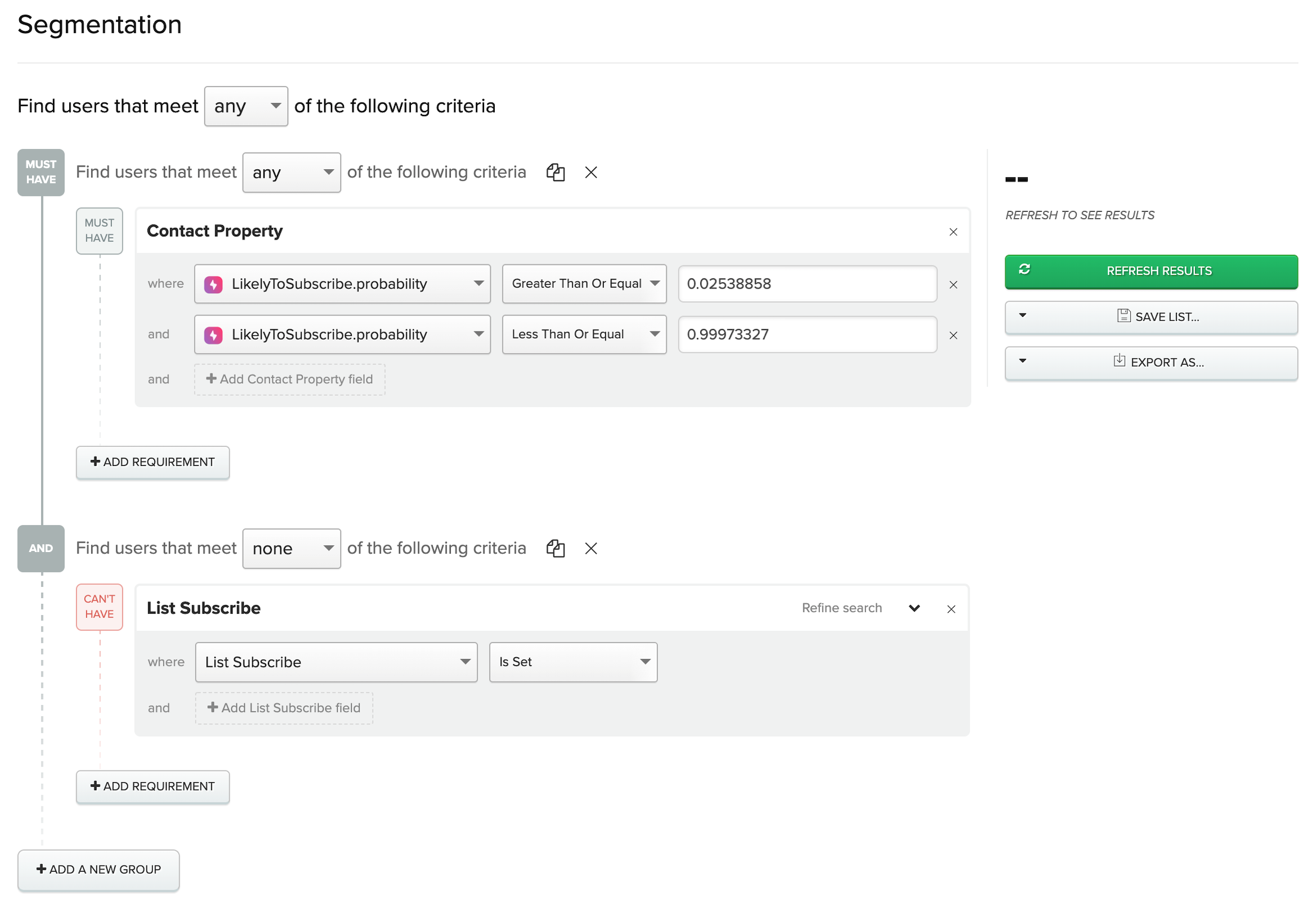 Exclude users from a segment