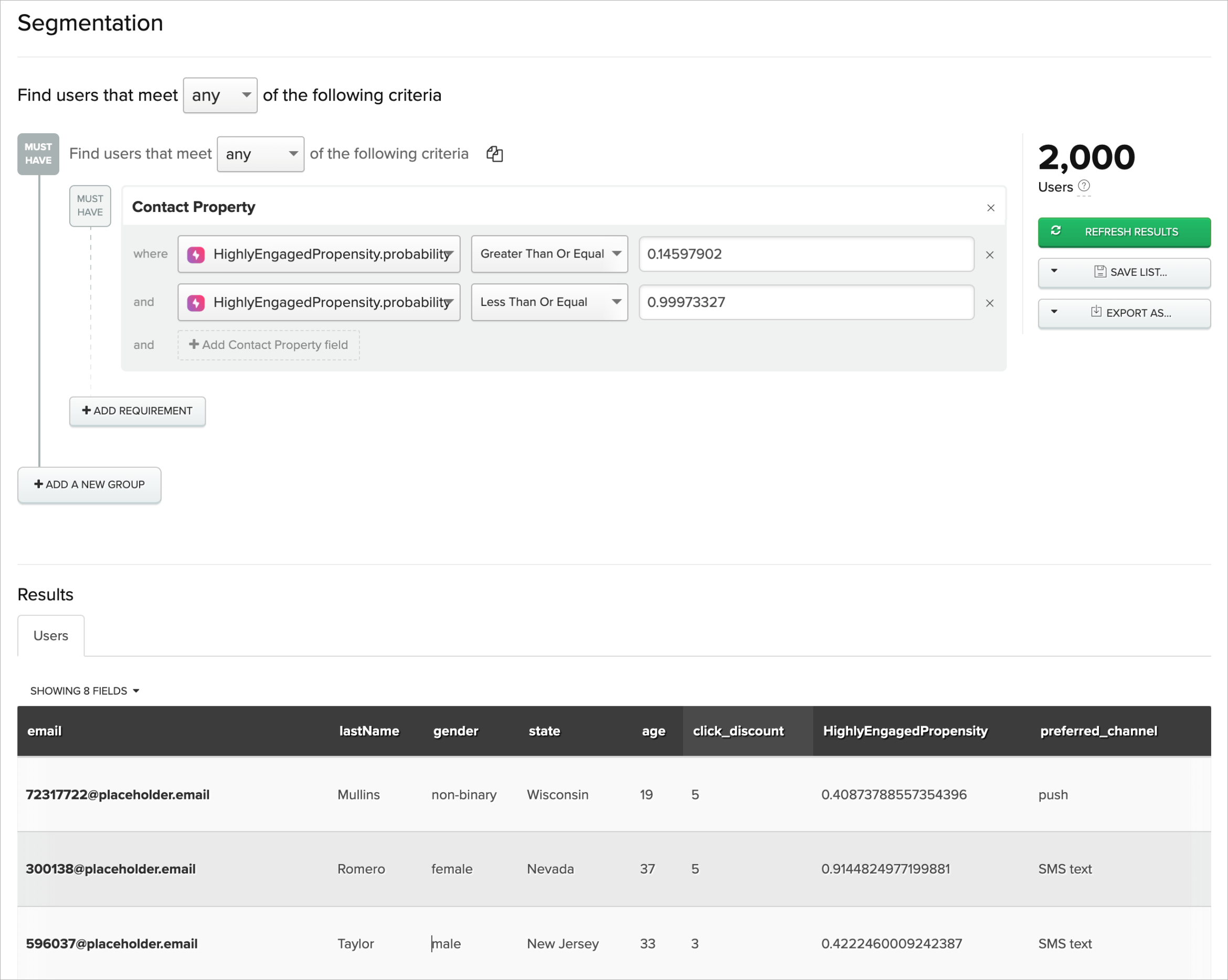 View user segmentation details