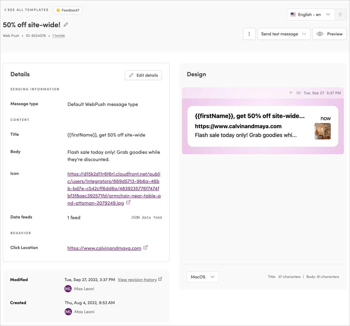 Web push template