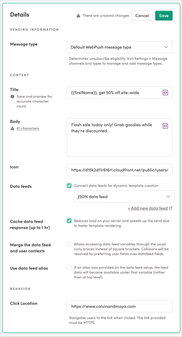 Edit Web Push Details