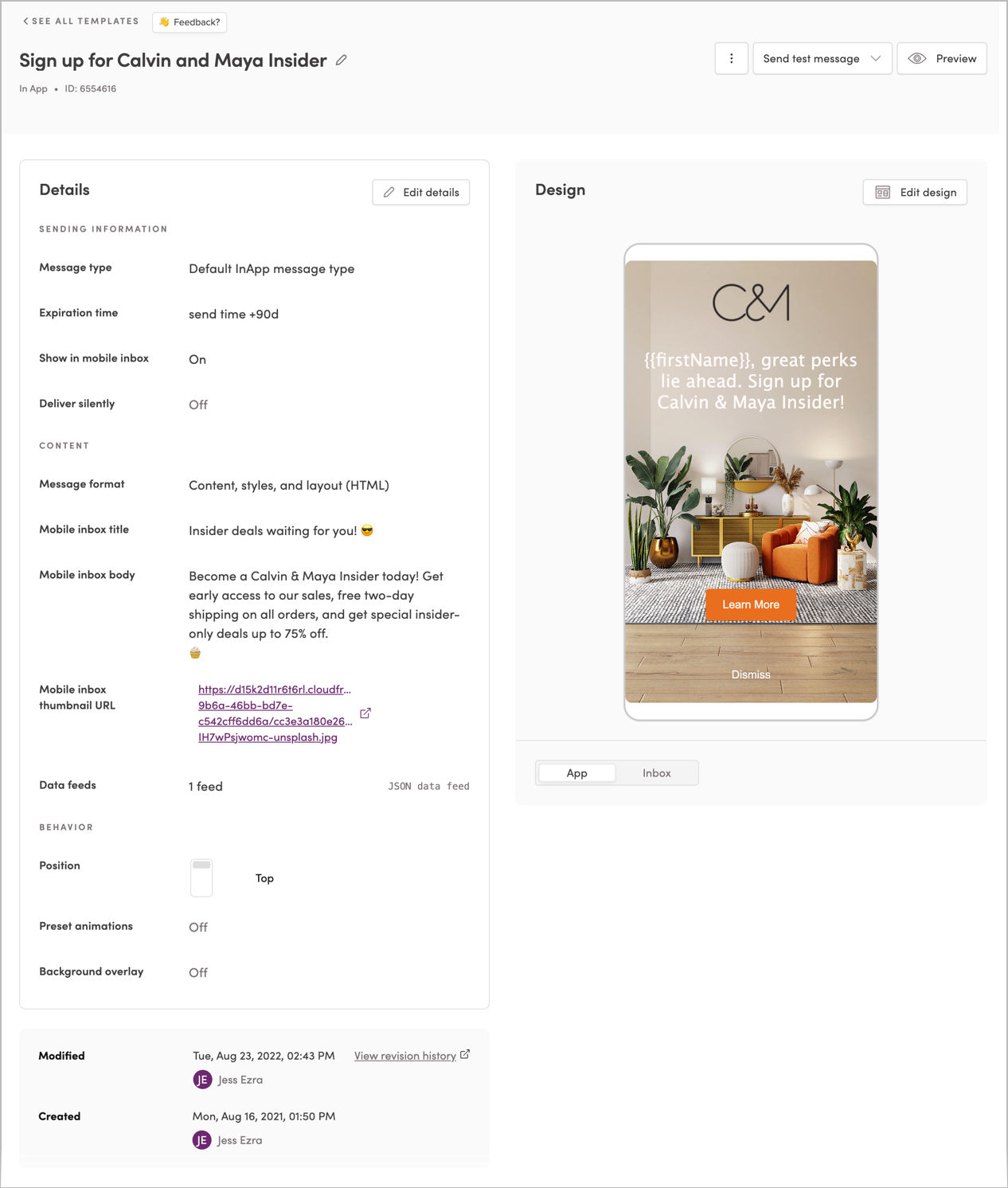 Create an in-app template